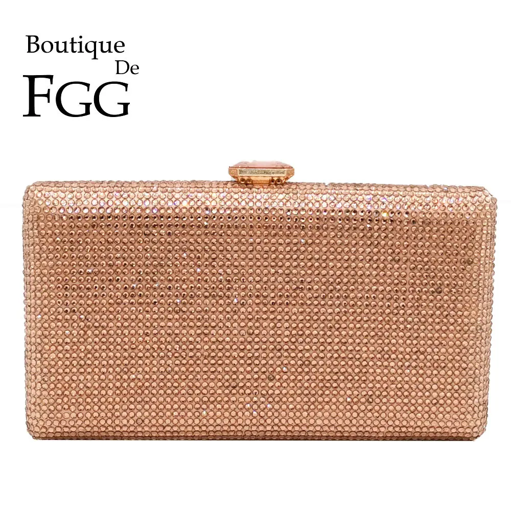 Boutique De FGG розовое золото женские вечерние сумочки клатчи со стразами Свадебная