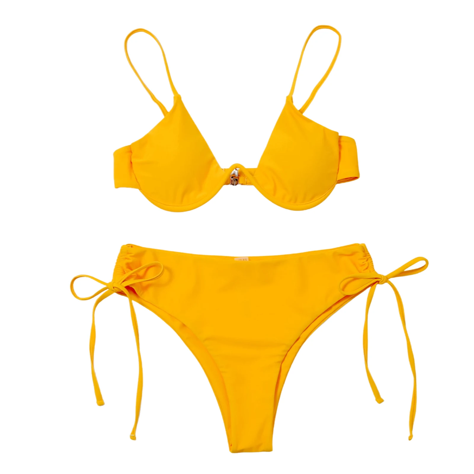 

Ladies Summer Split Swimwear Set Adults Women Simple Style Solid Color High Waist Lace Up Bikini Sexy Backless Swimsuit