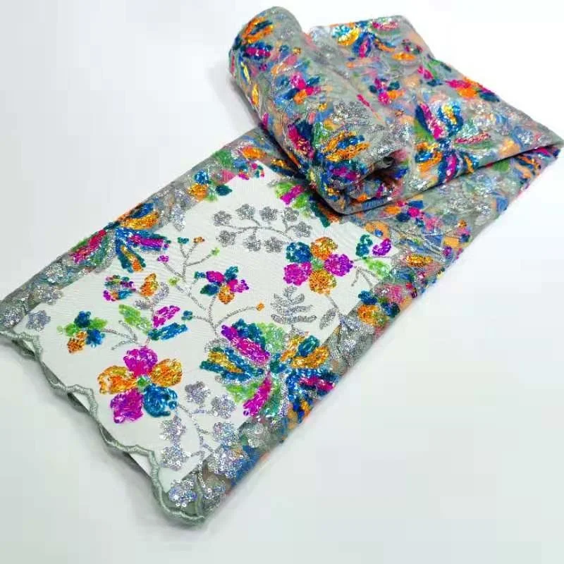 

2021 Sequin Lace Fabric With Embroidery Lace Elegant Beautiful Flower African Nigerian French Latest Designs For Dress