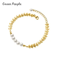 green purple 925 sterling silver wheat ear branch bud baroque pearl charm handmade bracelet for women wedding fashion jewelry