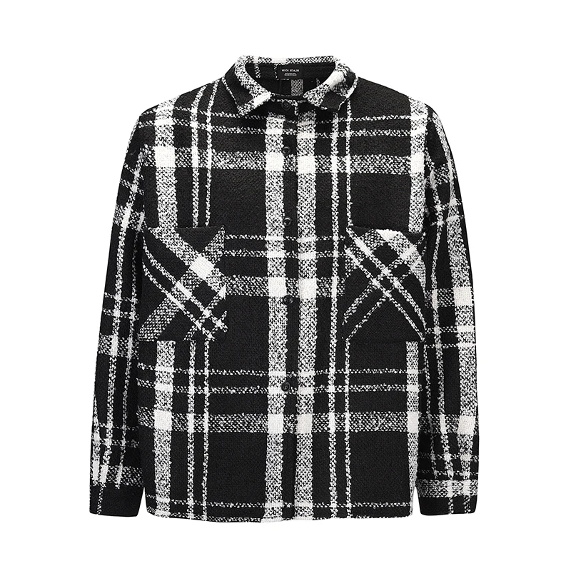 

Harajuku Lapel Color Block Plaid Men and Women Oversize Streetwear Checkered Shirt Long Sleeve Baggy Thick Lattice Shirts