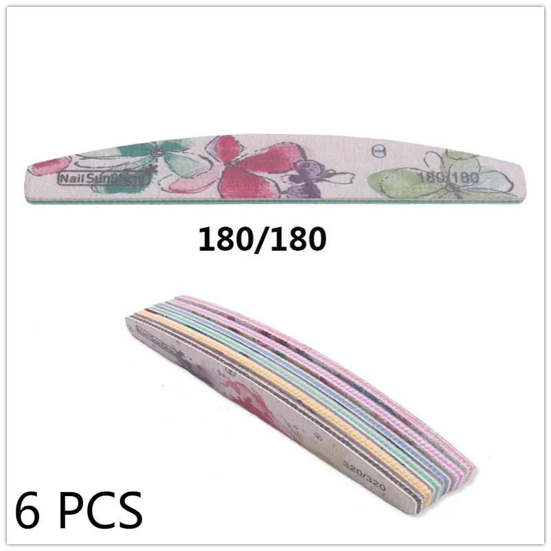 6 PCS 180 1/6 шт. деревянные для ногтей файлы для маникюра Цвет цветок прочная широкая шлифование наждачной бумагой, пилочкой для ногтей, буфами полировка ногти инструмент по уходу за ногами - Цвет: 6 PCS 180