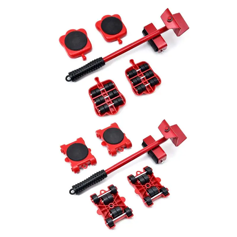 

5Pcs Furniture Mover Tool Transport Lifter Set Heavy Stuffs Moving Wheeled Roller Bar Household Hand Tools Professional Sets New