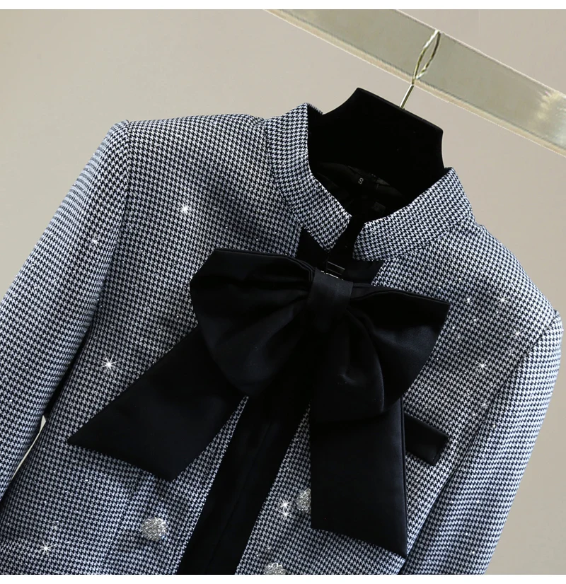 Роскошный короткий костюм со стразами и бантом осенне-зимняя одежда 2021 модное