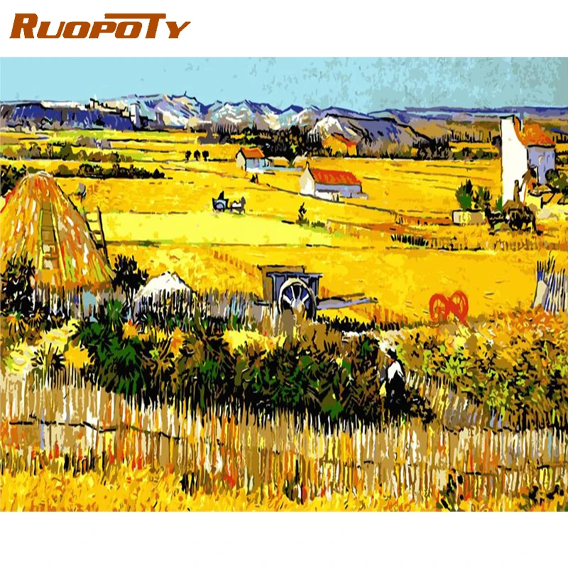 

RUOPOTY Frame Harvest DIY Painting By Numbers Landscape Acryli Paint Picture By Numbers Wall Art Decors Handpainted Diy Gift