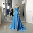 Элегантные Синие Длинные вечерние платья 2022 милое платье с высоким разрезом трапециевидного силуэта для выпускного вечера женские платья для вечеринки наряды на заказ