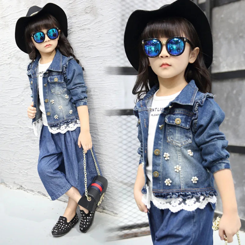 Dollplus/Новая Стильная джинсовая куртка для девочек; одежда для детей; весенне-осенние куртки для девочек; джинсовое пальто; модная детская верхняя одежда