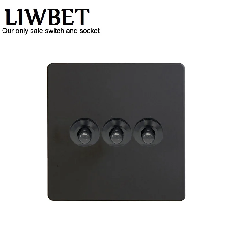 Настенный выключатель LIWBET черного цвета 3 клавиши 2 канала панель из нержавеющей
