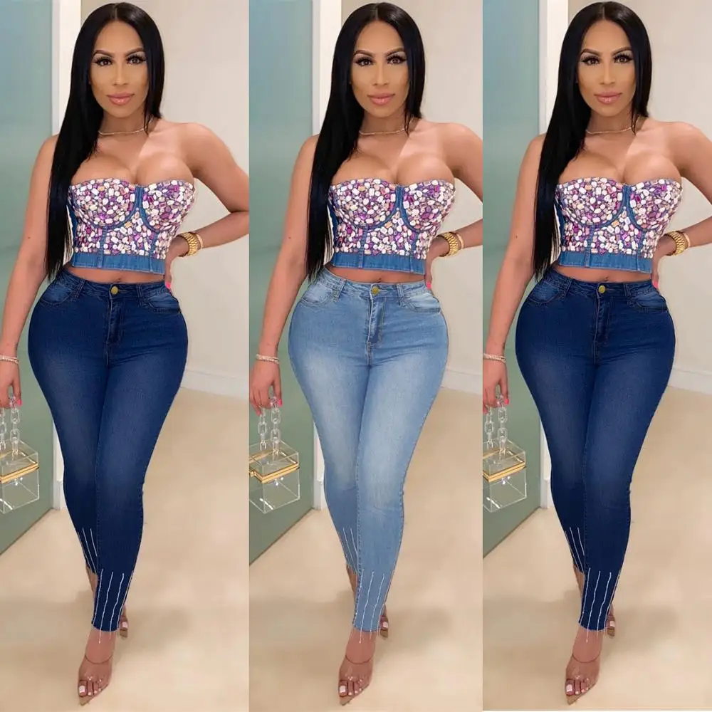 

Jeans ladies jeans slim jeans hot selling jeans simple jeans high waist women jeans casual retro jeans elastic pencil pants