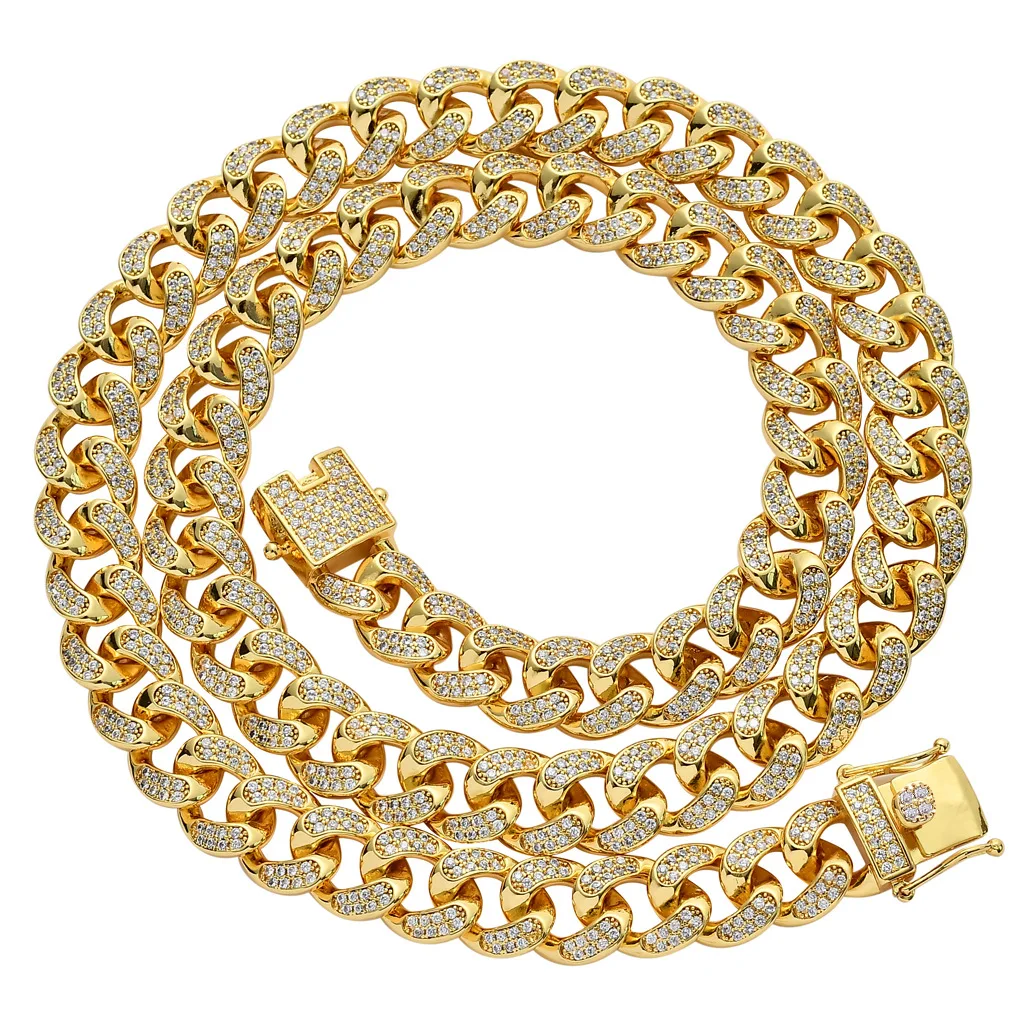 

12mm Iced Out Cubic Zircon Miami Cuban Link Chain Necklace for Men Women Hip Hop Jewelry Drop Shipping