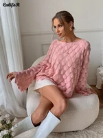 solid knit womens sweater oversize korean fashion lady sweater autumn long sleeve top sexy hollow pink pullover clothing 2021