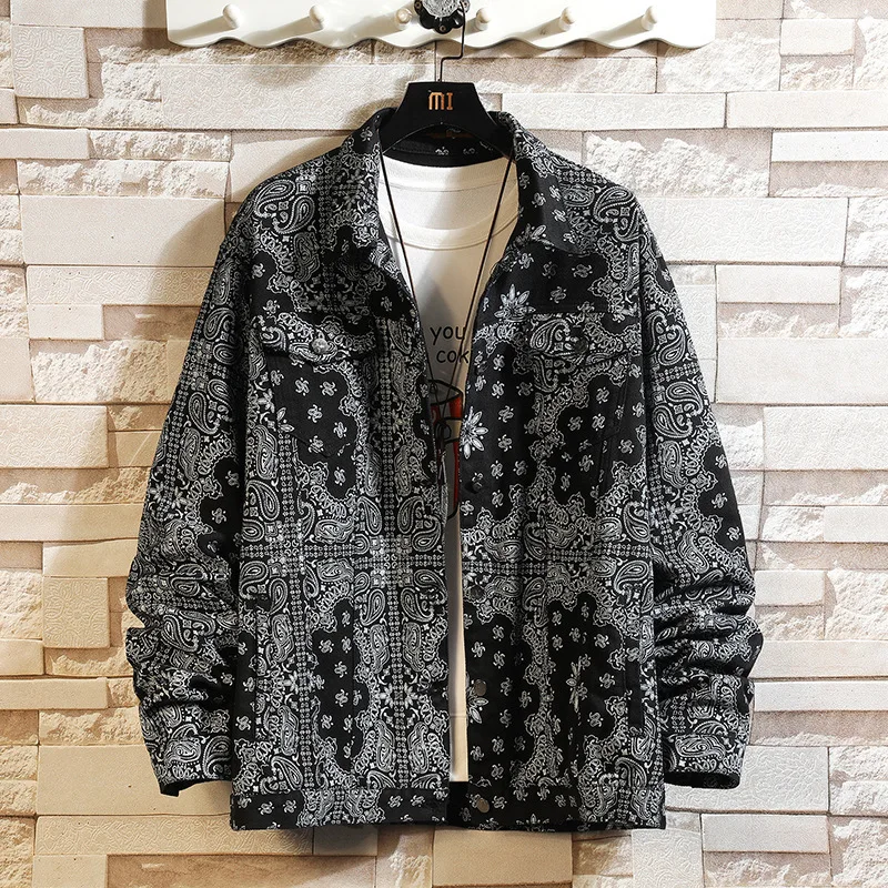 

Мужская Повседневная джинсовая куртка, молодежная Свободная джинсовая куртка с отложным воротником и принтом, осень 2021