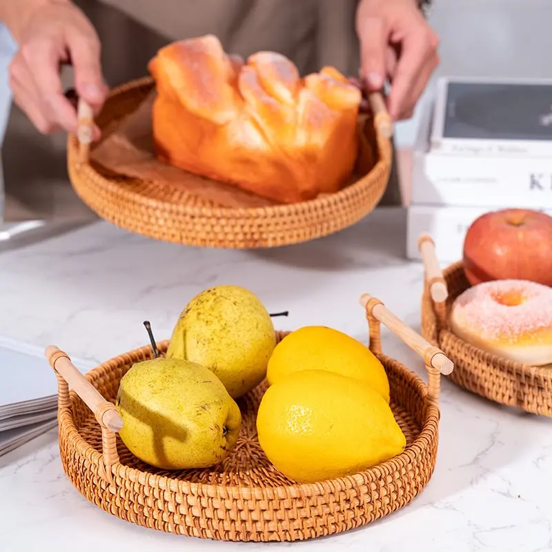 Ручной работы из ротанга ящик для хранения с деревянная круглая ручка плетеная