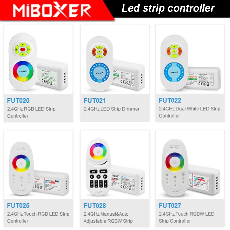

MiBOXER 2.4G FUT020/FUT021/FUT022/FUT025/FUT027/FUT028 LED Strip Dimmer Touch Dual White/RGB/RGBW LED Strip Controller