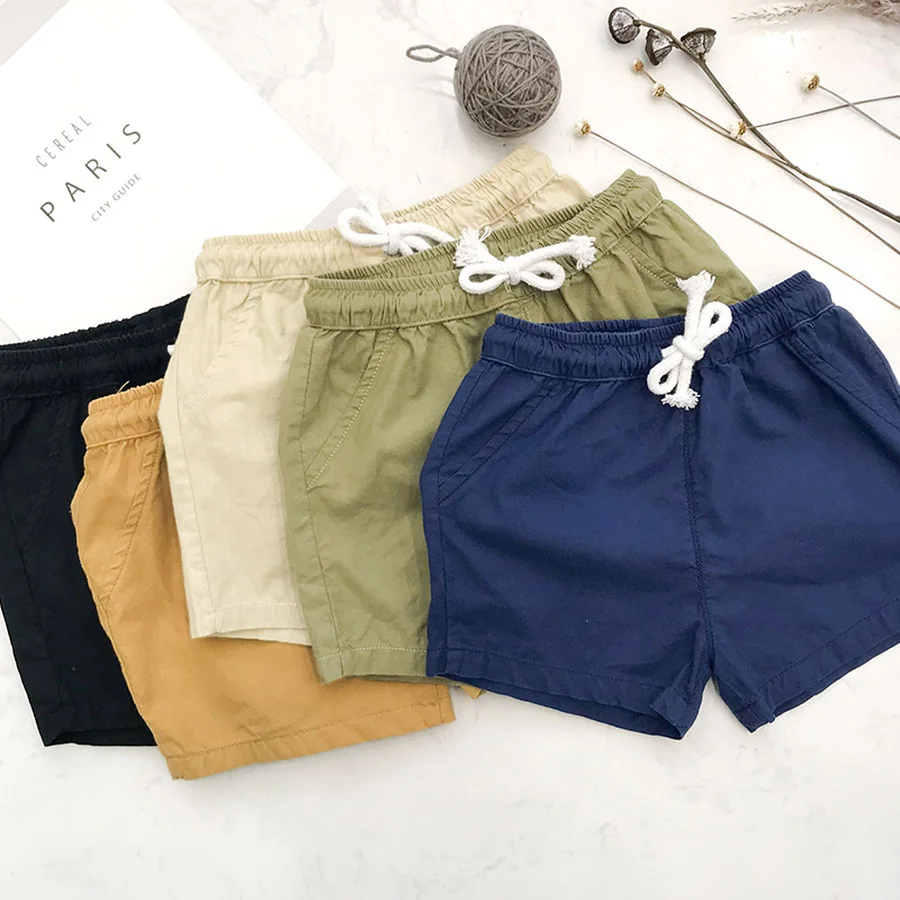 Детские шорты Летние Короткие повседневные однотонные хлопковые для мальчиков