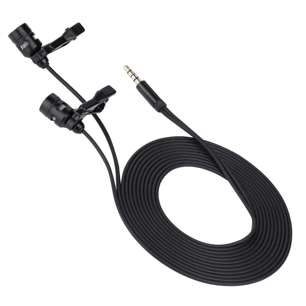 

SOONHUA 3.5mm Microphone Lapel Clip Mic With Capacitor Technology Dual-Head Microphones For Smart Phone​​