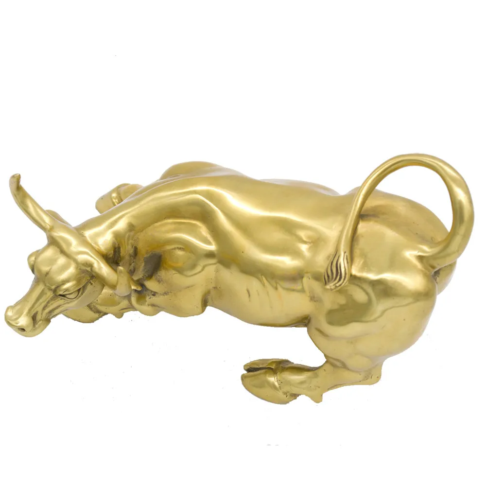 Золотой Латунный заряжающийся фондовый рынок Статуэтка быка стена улица Быка