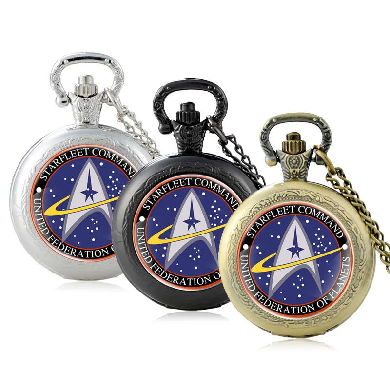 Новая мода звездный флот команда стекло кабошон кварцевые карманные часы винтажные мужские и женские кулон ожерелье цепь часы