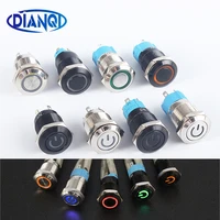 black push button switch 4 pin 12mm waterproof led light metal flat momentarylatching switches with power markring led