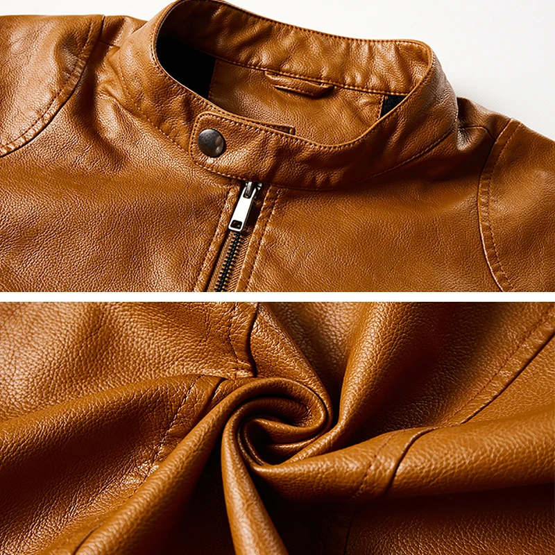 

Men's Fleece Biker Leather Jackets 2020 New Men Simple Style Stand Collar Jacket Coats Male Faux Leather Bomber Outwear Coat Man