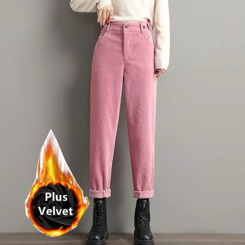 

Осенне-зимние вельветовые утепленные вельветовые брюки, женские теплые шаровары с высокой талией, повседневные вельветовые длинные спорти...