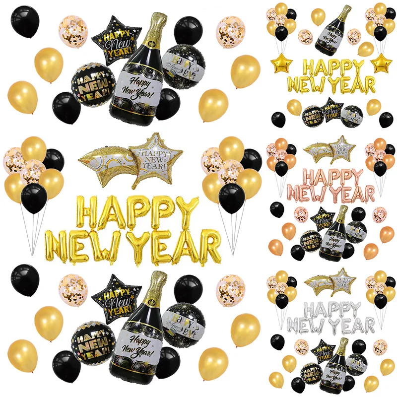 

New Year 2022 Party balloons star and champagne balloons Party Supplies Balloon Navidad christmas party decorations