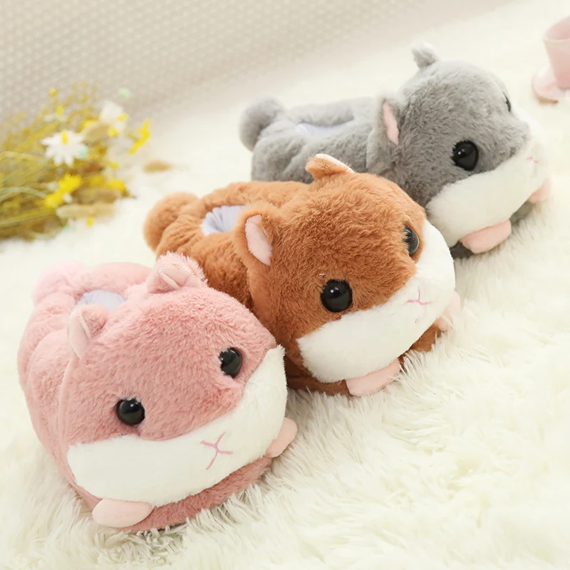 

Size35-40 cute Hamster slippers Grey indoor non-slip cotton Pink slippers soft Christmas tree cute soft bottom indoor slippers