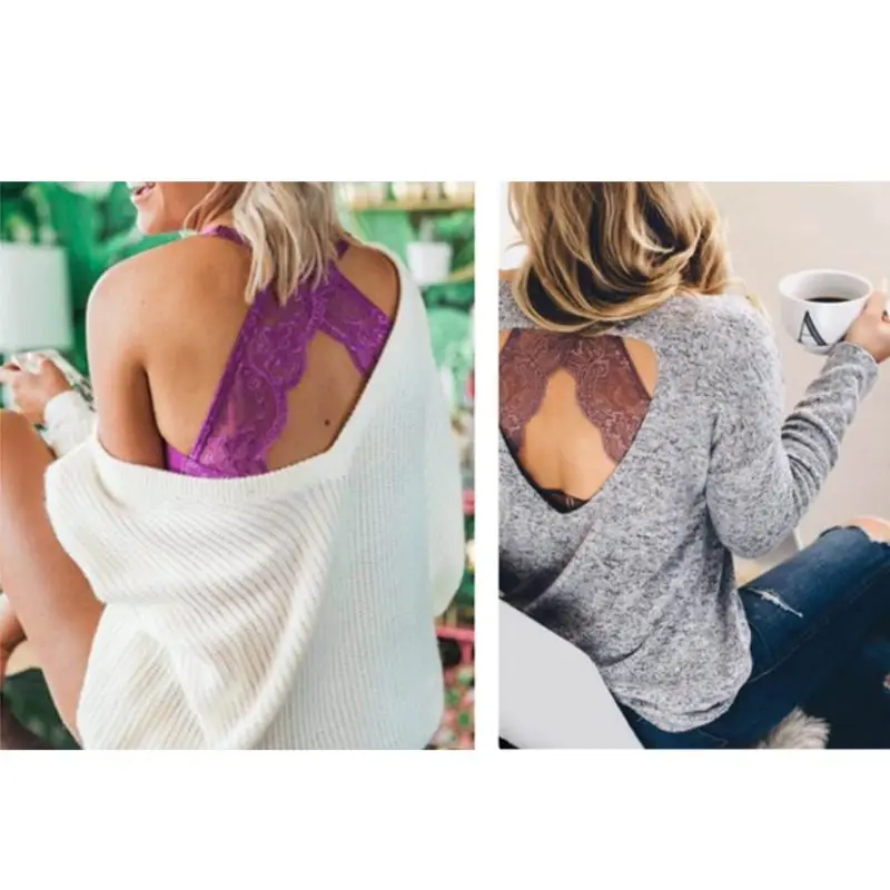 

Womens Sexy Deep V-Neck 3/4 Cup Bra Wireless Solid Color Backless Bralette Crochet Floral Lace Push Up Padded Underwear Lingerie
