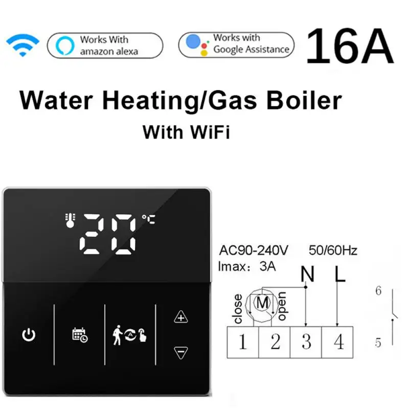 

Умный термостат Tuya с сенсорным ЖК-дисплеем, Wi-Fi, пульт дистанционного управления для электрического подогрева пола, воды/газового котла