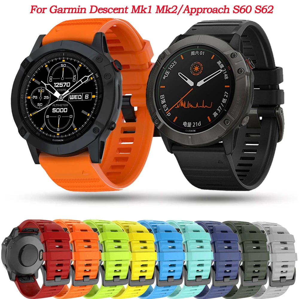 26 22MM Silicone Watch Band Strap For Garmin Fenix 5X 6 6X 7 7X Mk1 Mk2/Approach S60 S62 Smart Watchband Quick Release WristBelt