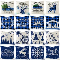 christmas pillowcase blue plaid art deco linen cushion cover sofa home christmas gift 45cm45 cm christmas pillow covers