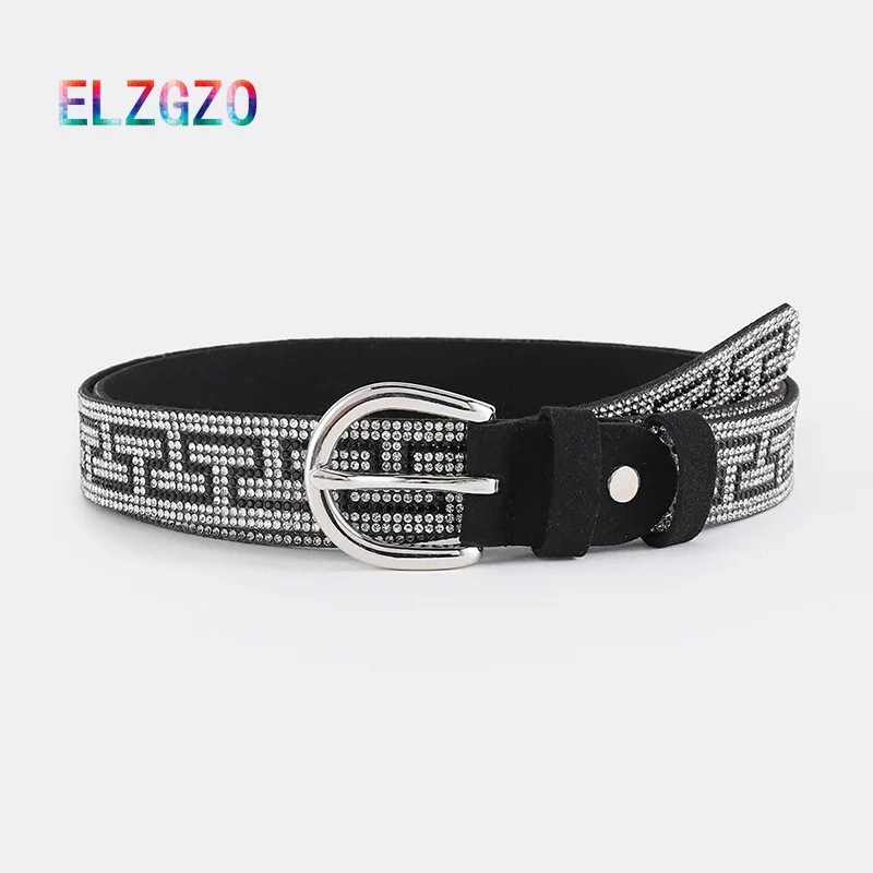 

New Women's Rhinestone Pin Buckle Belt Fashion Solid PU Leather Flash Diamond Pants Belt High Quality Female's Jeans Belt