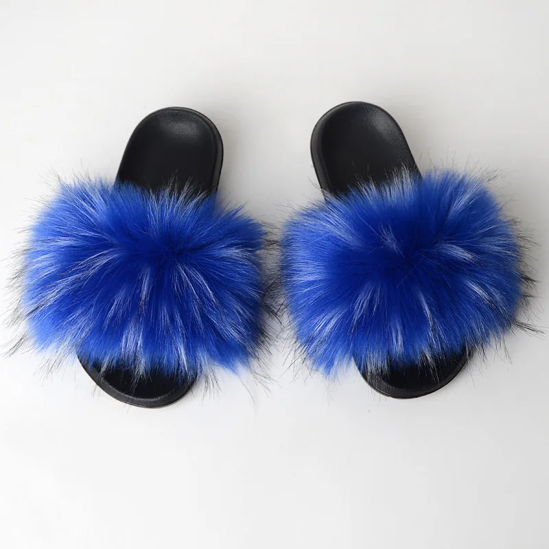 

New Hot Fashion Faux Fur Slides Women Summer Slippers Home Shoes Woman Faux Fur Sandals Female Fashion 2020 Size 36 -45