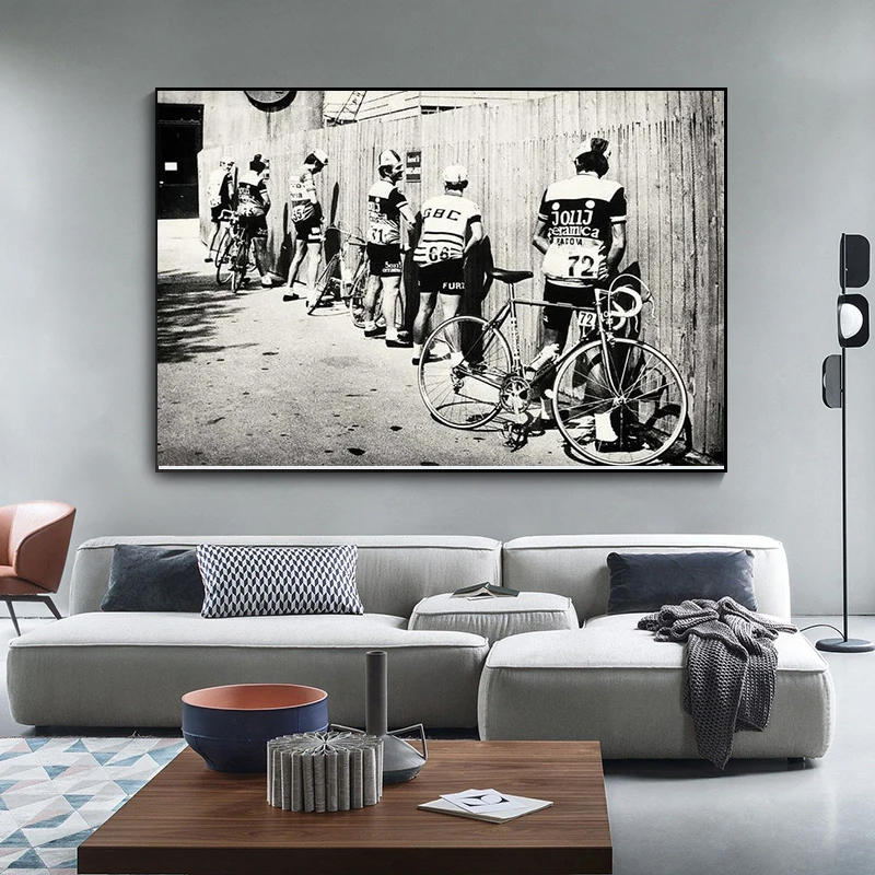 Черный и белый велосипед велосипедист принт Винтаж плаката фото подарока по