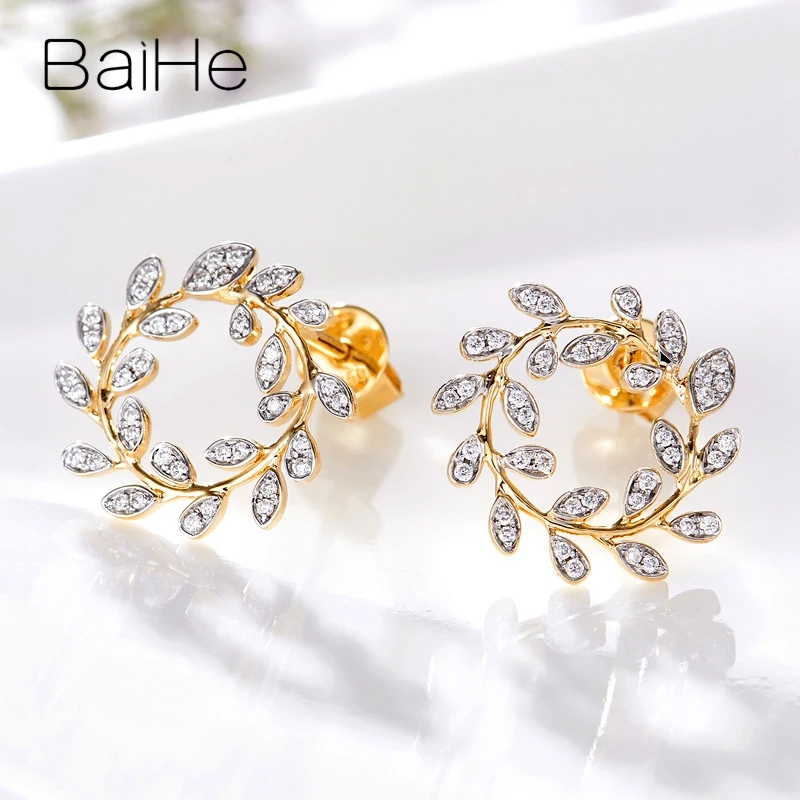 BAIHE Solid 14K белый+ желтое золото 0.20ct круглый натуральные Алмазы обручальные модные ювелирные изделия подарок серьги-гвоздики
