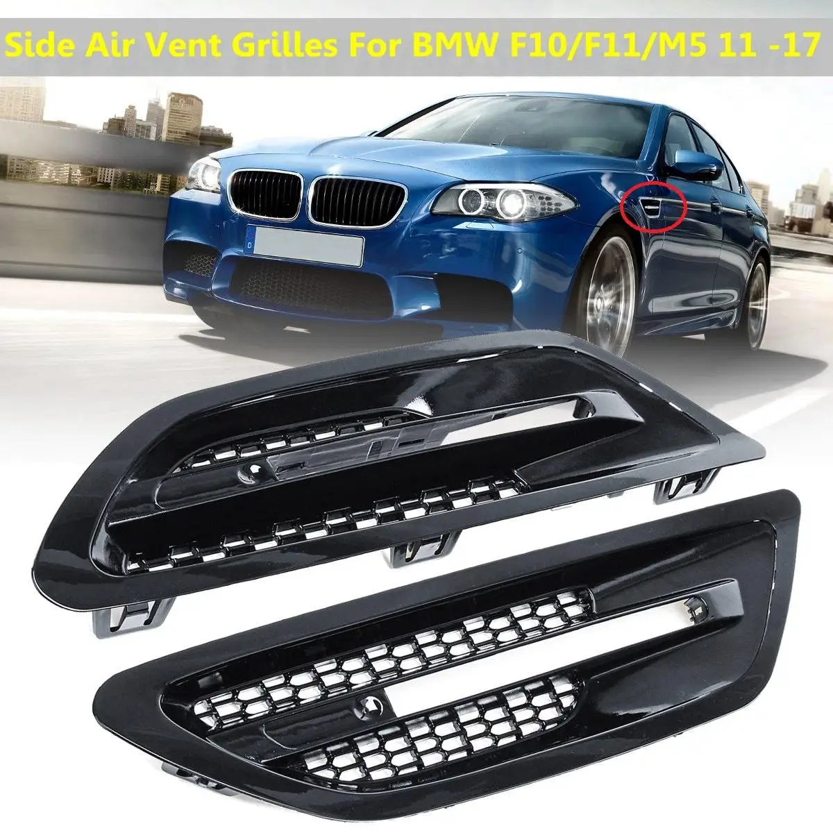 

2Pcs ABS Car Gloss Black Matte Black Carbon Fiber Side Air Flow Vent Grille For BMW F10 F11 M5 Sedan 2011 2012-2017 Universal