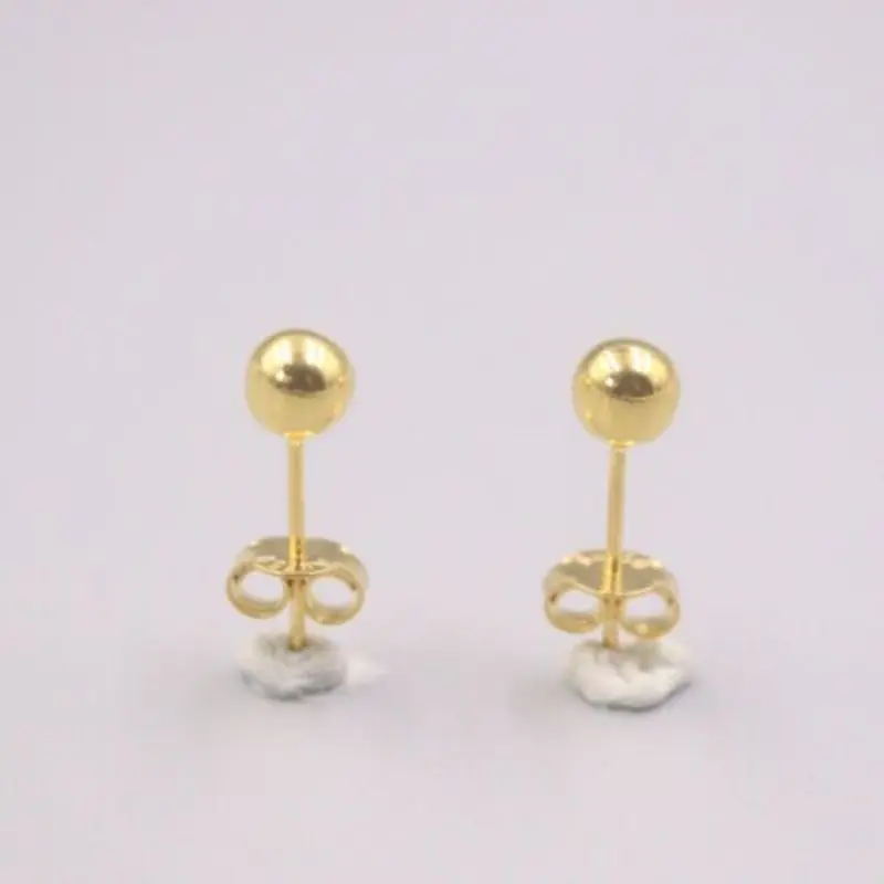 

New Solid Pure 18Kt Yellow Gold Earrings Women Smooth Ball Stud Earrings 1-1.5g 16x5mm