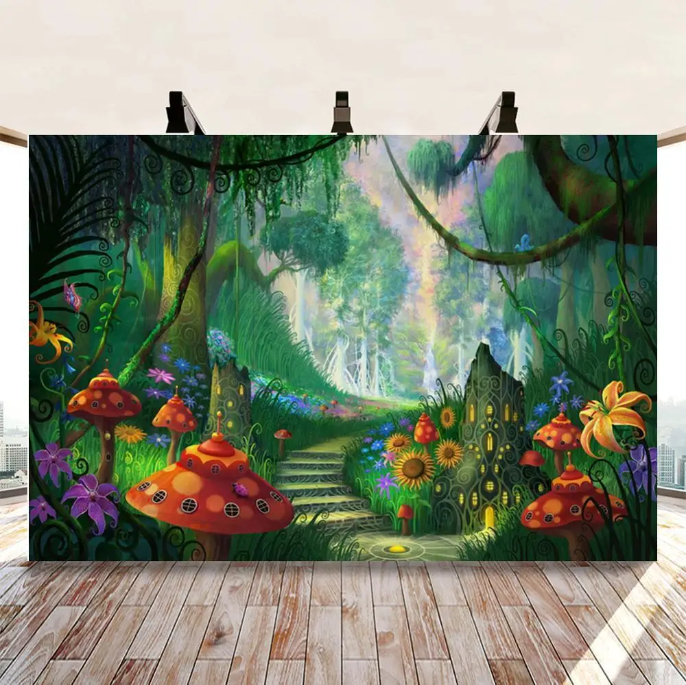 

Backdrop for Photos Fairy Tale Magic Mushroom Forest Vinyl Backdrops for Baby Custom Photographic Backgrounds Photo Shoot