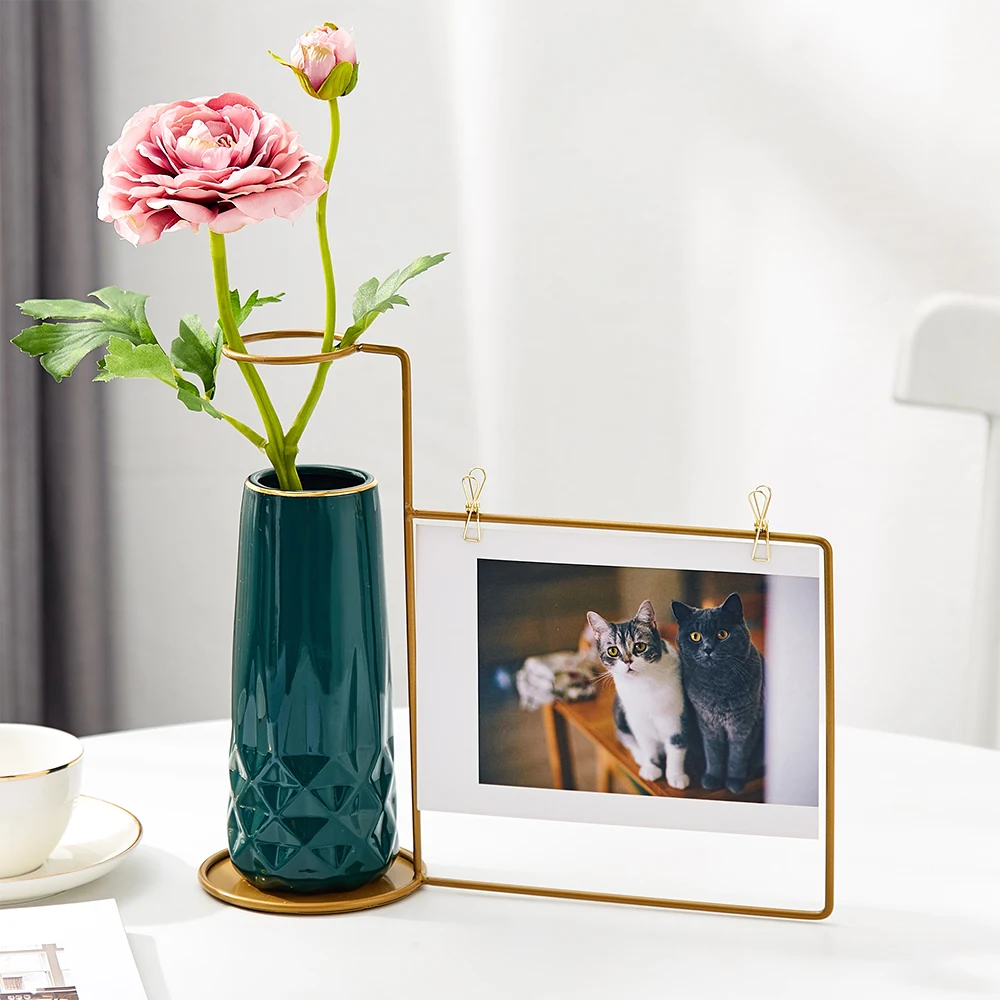 

Керамическая ваза в скандинавском стиле, декоративное украшение для дома, металлическая полка для гостиной, Настольная декоративная ваза, ...