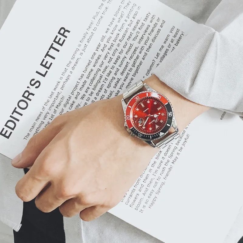 Мужские часы люксовый бренд Топ из нержавеющей стали Кварцевые Календарь