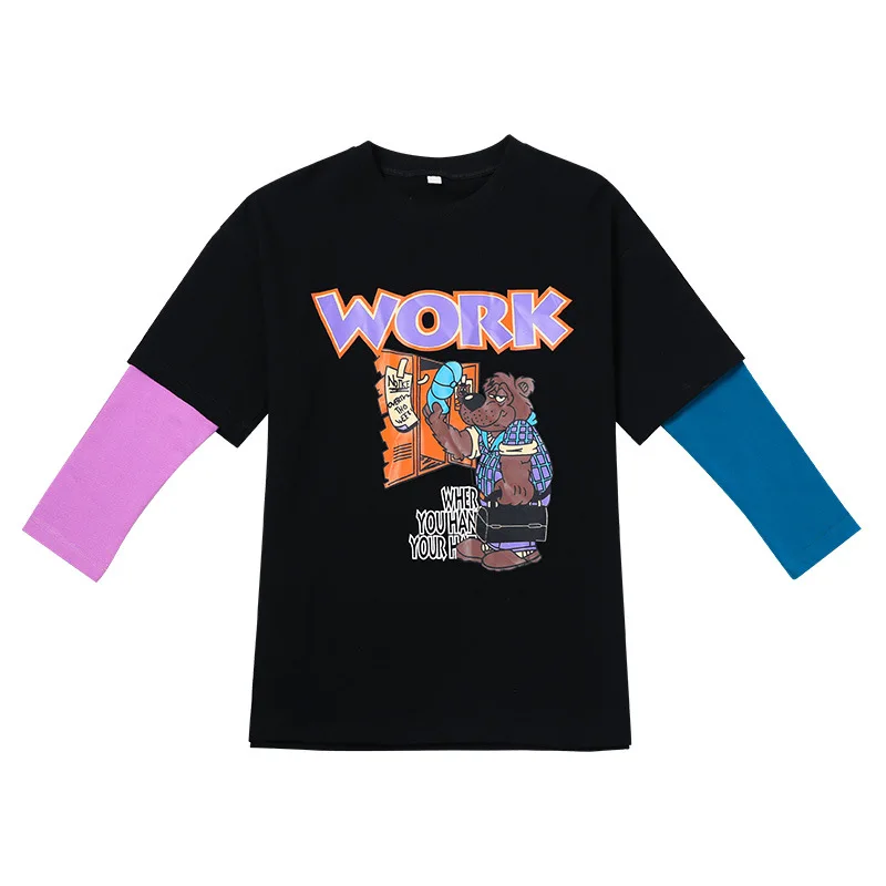 

8 10 years Girls Clothing Cartoon Black T-shirt 2021 New Autumn Fashion Casual Teen Girls Cotton Tops