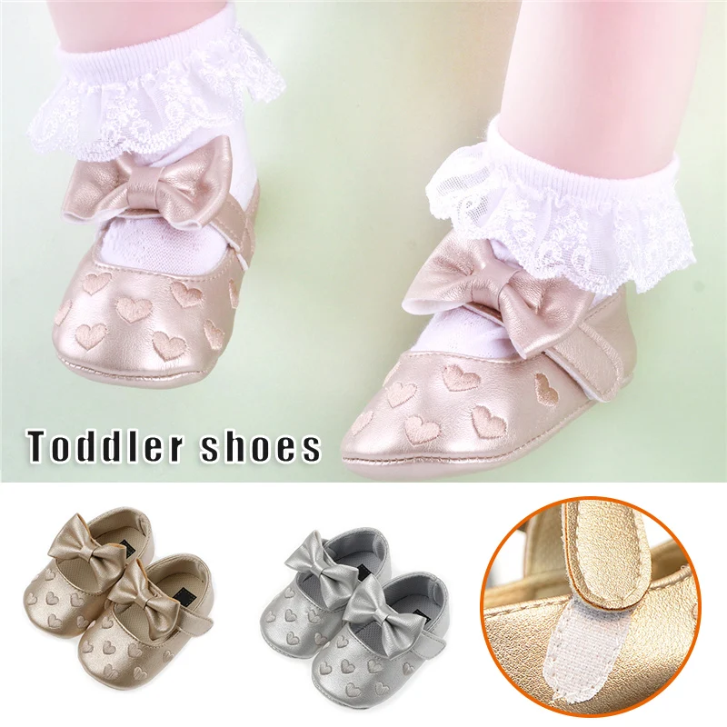 

Newly Baby Toddler Shoes Heart Embroidery Walking Shoes Non Slip Soft Sole Cute Princess Shoes for Baby Girls