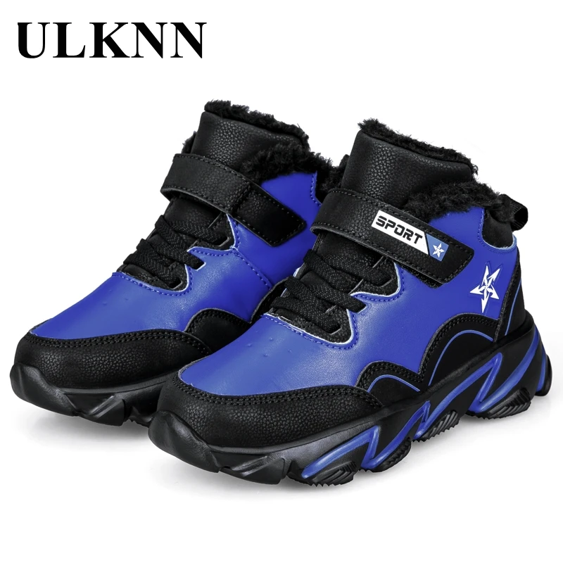 

Зимняя водонепроницаемая синяя повседневная обувь ULKNN для мальчиков, хлопковая обувь, детская новая зимняя теплая спортивная обувь с барха...