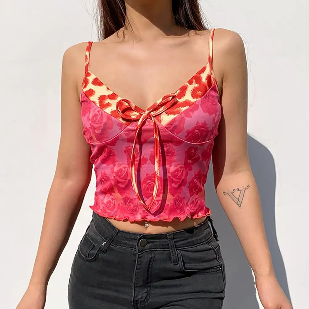 

Tank Top Tie Dye Printed Bow Red Spaghetti Strap Camisole for Party Spaghetti Strap Camisole for Party