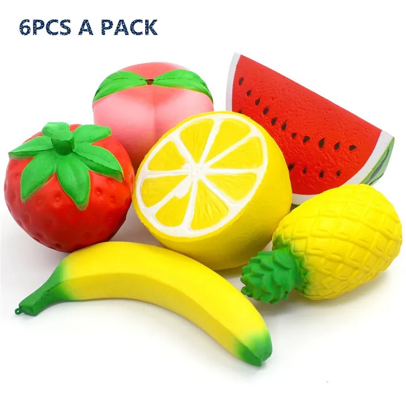 

6PCS a pack Slow Rising toy Strawberry Peach Banana Lemon Watermelon Pineapple Fruit Squishies Cream Scented Stress Relief toys