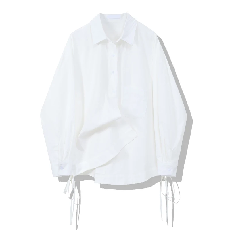 

Women Shirt Fashion Streetwear Casual Long Sleeves TOP 2021 Spring New Versatile Baggy Frenulum Lapel Solid Color Blouse