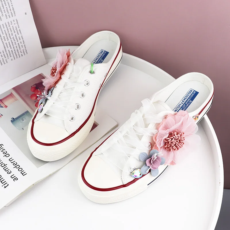 

Fashion all-match women's canvas shoes exquisite spring and autumn hot sale handmade flowers simple casual large size shoe 35-40