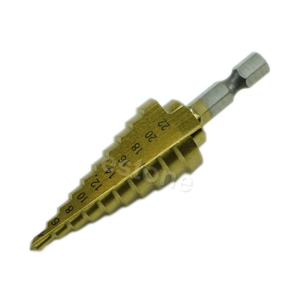 

New High Quality Hex Titanium Step Cone Drill Bit Hole Cutter 4-22mm HSS 4241 For Sheet Metal New