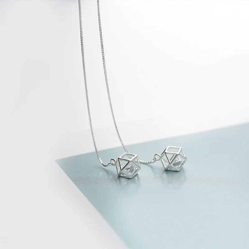 Простой стиль кубик геометрический Кристалл Длинные висячие циркониевые серьги