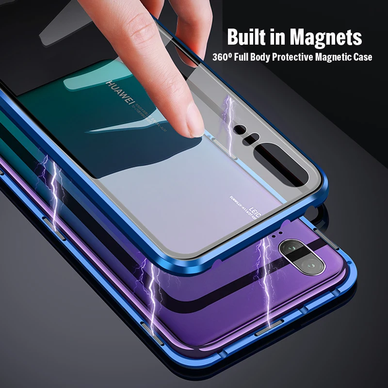 Роскошный магнитный металлический бампер на весь корпус, чехол для huawei P20 Pro чехол 360 прозрачный стеклянный чехол huawei P20Pro чехол P 20